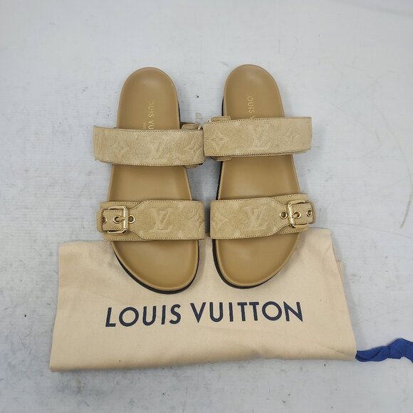 Louis Vuitton Beige Brown Buckle Bom Dia Monogram Slide Sandal - Picture 1 of 13